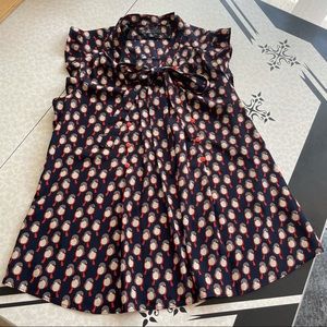 Bird Print Tie-front Blouse